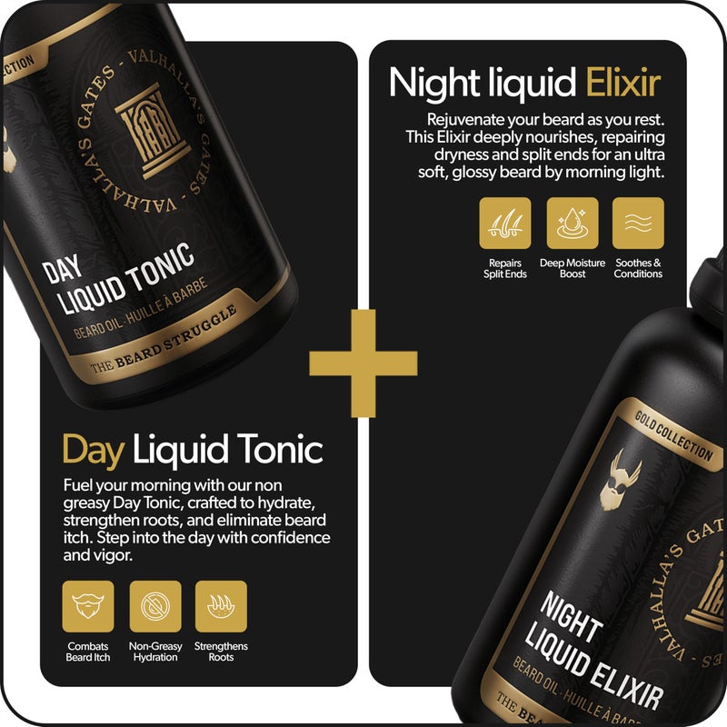 ذا بيرد سترجل مجموعة تونيك اللحية + زيت اللحية إكسير - المجموعة الذهبية - زيت للعناية باللحية - ينعم ويرطب ويقوي نمو اللحية - عبوة من قطعتين، بوابات فالهالا - Image 3